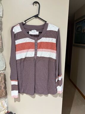 Maurices Striped Henley in Mauve and Rust Accent Size XXL